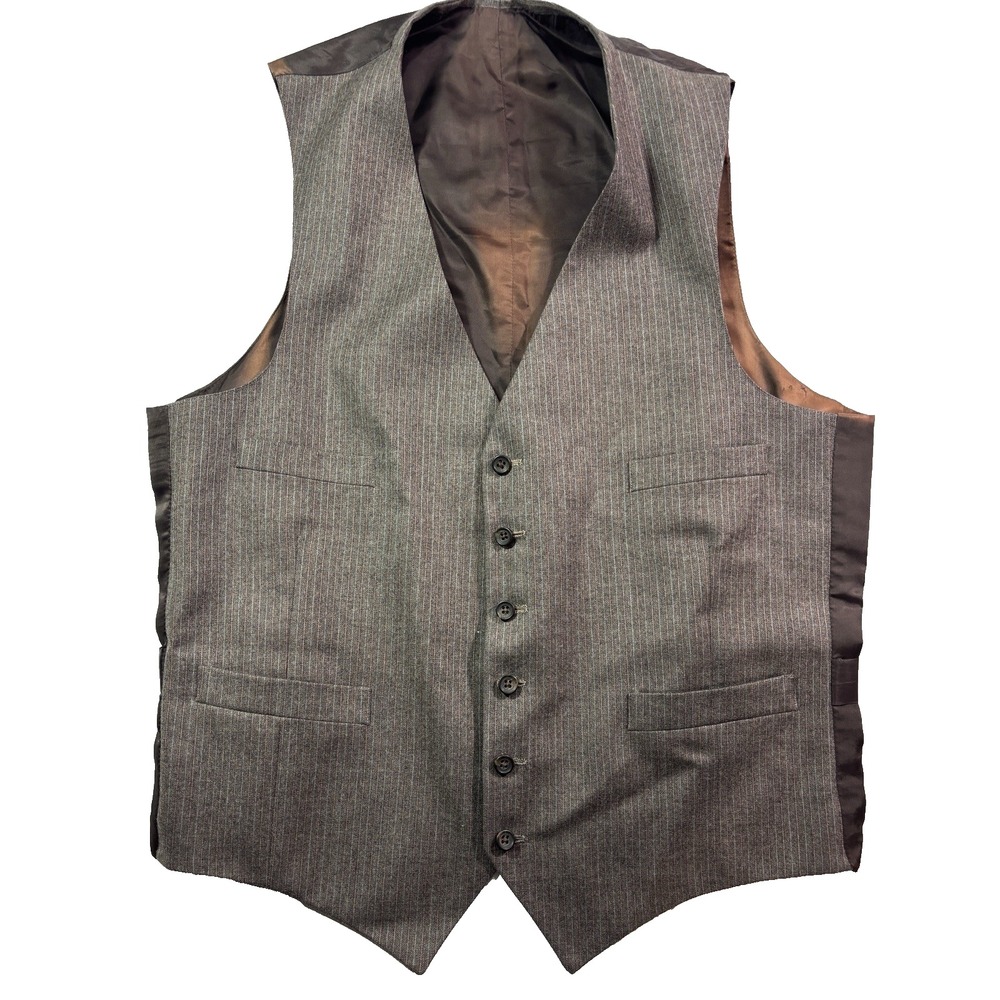 vintage mens taupe stripe Flannel Vest waistcoat suit soft tweed wool 44 L‎